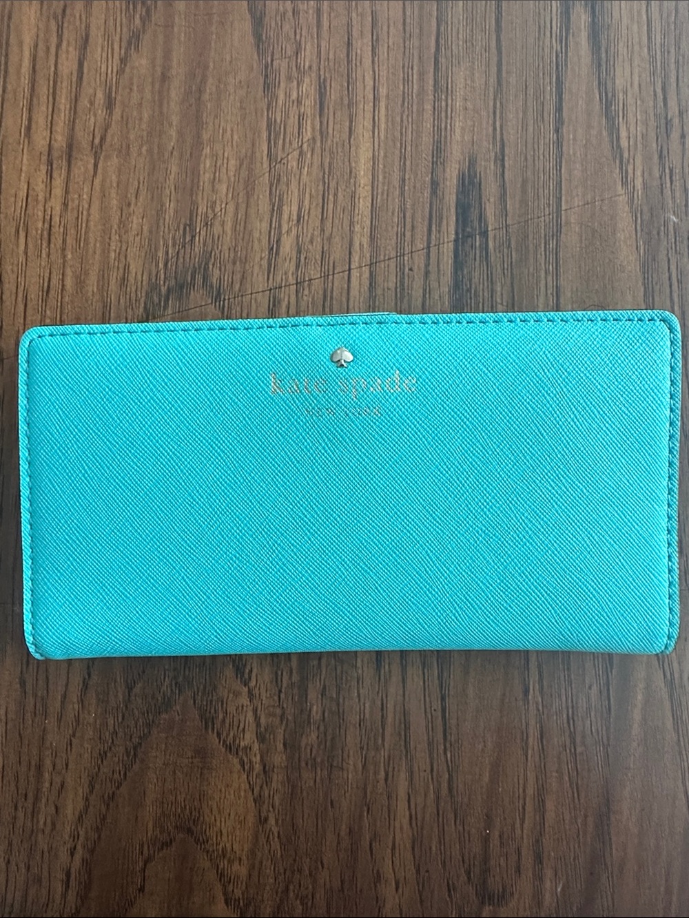 kate spade Turquoise Saffiano Zip Wallet with Gold Logo